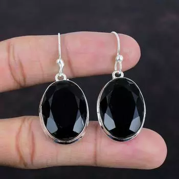 Серьги с граненым черным ониксом, серьги с драгоценными камнями, серьги из стерлингового серебра 925 пробы, серьги-подвески ручной работы, изящные серебряные украшения, подарки для жены