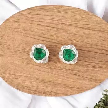 Серьги с граненым хром-диопсидом из стерлингового серебра 925 пробы, ручная работа EE-159-9