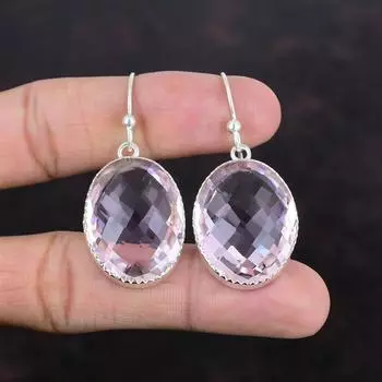 Серьги с граненым розовым кунцитом, изящные ювелирные изделия из драгоценных камней, уникальные серьги из стерлингового серебра 925 пробы, ручная работа, новейшие дизайнерские ювелирные изделия, подарки для нее