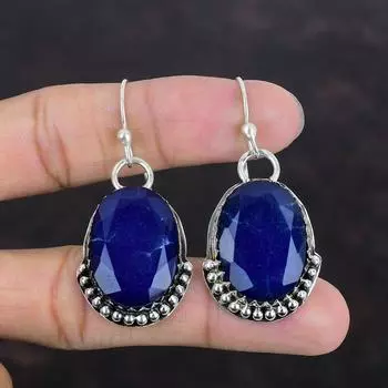 Серьги с граненым синим сапфиром, натуральные драгоценные камни, серьги из стерлингового серебра 925 пробы, изящные серьги, украшения ручной работы, подарки на помолвку для нее