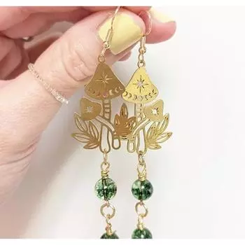 Серьги с грибами, кварцевые и колдовские серьги, фея, страсть к путешествиям, ювелирные изделия, подарки золотой