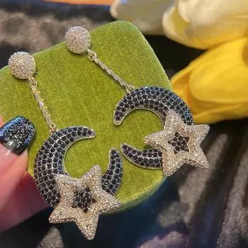 Серьги с иглами из серебра 925 пробы, индивидуальный дизайн, цветные серьги премиум-класса для женщин, серьги со звездой и луной, длинные висячие серьги с кубическим цирконием