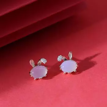 Серьги с игривым зодиакальным кроликом из белого халцедона для женщин, новые модные серьги в стиле национального тренда