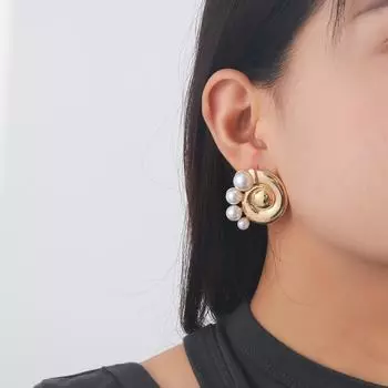 Серьги с имитацией жемчуга Конк для женщин золотой