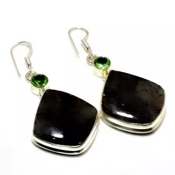 Серьги с индийским моховым агатом-цаворитом, посеребренные 925 пробы, 2,27 дюйма