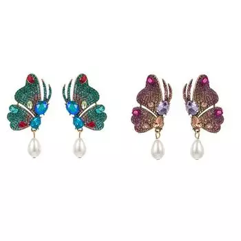 Серьги с инкрустацией бабочкой, цветные модные серьги, женские серьги-гвоздики из сплава с жемчугом и бриллиантами, супер индивидуальность 2.6*5.8cm синий