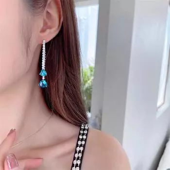 Серьги с инкрустацией цирконием, серьги в форме сердца Niche Design, съемные серьги с длинной бахромой, которые можно носить дважды белый