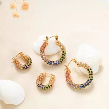 Серьги с инкрустацией из 18-каратного золота и цветными бриллиантами Design Sense Trendy Versatile Earrings