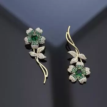 Серьги с инкрустацией из цветка вишни и циркония Темпераментный дизайн высокого класса Sense Light Роскошные серьги Модные индивидуальные серьги 14k