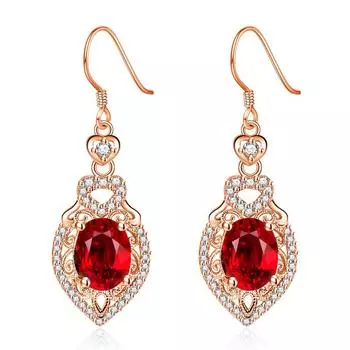 Серьги с инкрустацией красными бриллиантами в форме сердца, длинные серьги, серьги с рубиновыми лотереями, температура