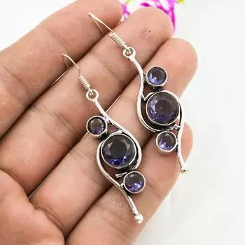 Серьги с иолитом, 925 пробы, сплошные серебряные серьги, ювелирные изделия ручной работы с драгоценными камнями, подарки для жены, абсолютно новые серьги 2.44 Inches синий