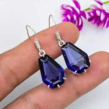 Серьги с иолитом, 925 пробы, сплошные серебряные серьги, ювелирные изделия ручной работы с драгоценными камнями, подарки для жены, абсолютно новые серьги 1.53 Inches синий