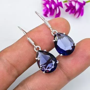 Серьги с иолитом, 925 пробы, сплошные серебряные серьги, ювелирные изделия ручной работы с драгоценными камнями, подарки для жены, абсолютно новые серьги 1.53 Inches синий