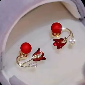 Серьги с искусственным жемчугом красного цвета, новогодние серьги для женщин, сувениры на вечеринку красный