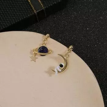 Серьги с изображением астронавта-космонавта, планеты, звезды, Луны, женские ювелирные изделия для девочек
