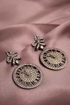 Серьги с изображением часов из антрацитового камня