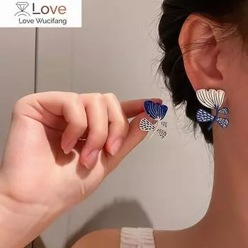 Серьги с изображением листьев и цветов в белом и синем цвете для женщин, шикарные ювелирные изделия, персональные подвески