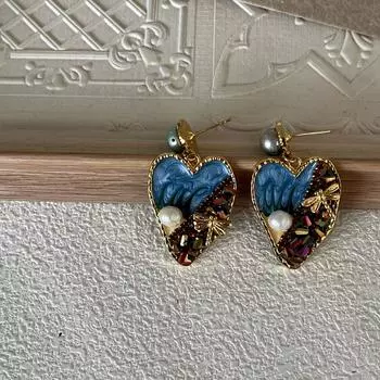 Серьги с изображением любви из натурального жемчуга, женские серьги-гвоздики в ретро-стиле, французские серьги-гвоздики в национальном стиле, преувеличенные серьги-гвоздики с темпераментом