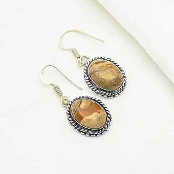 Серьги с изображением яшмы, натуральные драгоценные камни, серьги из стерлингового серебра 925 пробы, серьги ручной работы, серебряные украшения для подарка 1.41Inches жёлтый