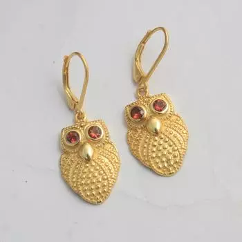 Серьги с изображением совы из желтого золота, стерлинговое серебро 925 пробы, ювелирные изделия ручной работы с замком на рычаге жёлтый/золотой
