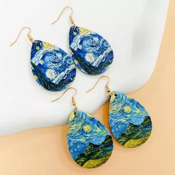 Серьги с изображением звездного неба, выполненные в технике масляной живописи, женский ретро-артистический темперамент, серьги в форме капель