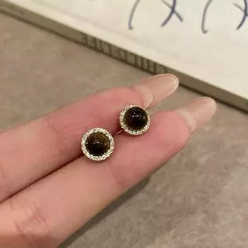 Серьги с камнем «тигровый глаз» Майяра: Осенне-зимний стиль Гонконга, ретро и универсальность для женщин золотой