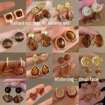 Серьги с камнем тигровый глаз в стиле ретро 2024 года: Элитный осенне-зимний стиль для женщин Teardrop Tiger Eye