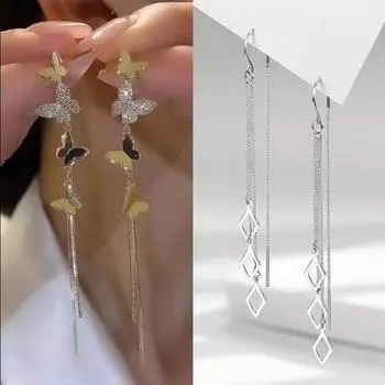 Серьги с кисточками-бабочками, летние нишевые дизайнерские серьги, темперамент, новые серьги 2024 года 1 серебряный