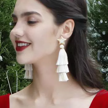 Серьги с кисточками для женщин, плетенные вручную рождественские серьги в этническом стиле, женские длинные серьги в стиле ретро, модные ювелирные изделия, подарок зелёный