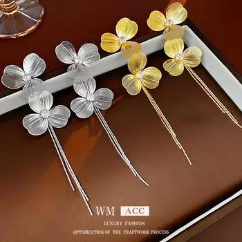 Серьги с кисточками из настоящего золота с гальваническим покрытием и серебряной иглой из металла в стиле классного и преувеличенного стиля, персонализированные и модные серьги 2#