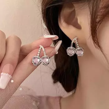 Серьги с кисточками из розового циркона в форме сердца и звезды, модные темпераментные женские серьги Y2K с бантом, индивидуальное очарование, вечерние ювелирные изделия, подарок 3