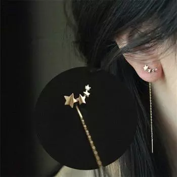 Серьги с кисточками из стерлингового серебра 925 пробы с покрытием из 14-каратного золота с градиентом и пятиконечной звездой, женские легкие роскошные свадебные украшения, аксессуары серебряный