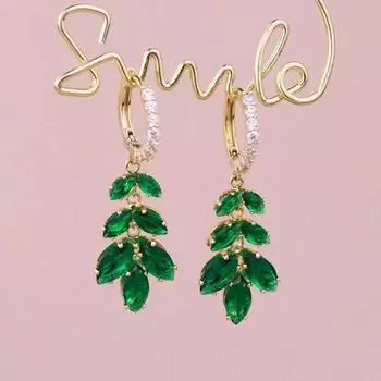 Серьги с кисточками из зеленого камня и сверкающего циркония для женщин