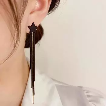 Серьги с кисточками в стиле ретро с пятиконечной звездой, длинные и супербессмертные серьги для похудения лица, серебряные серьги-иглы S925, женские
