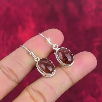 Серьги с клубничным кварцем, драгоценные камни, серьги ручной работы из цельного серебра 925 пробы, ювелирные изделия последнего дизайна 1.50 Inches коричневый