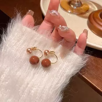 Серьги с кофейным жемчугом Майяра на осень и зиму: Легкие роскошные висячие серьги высокого класса для женщин A2214 коричневый