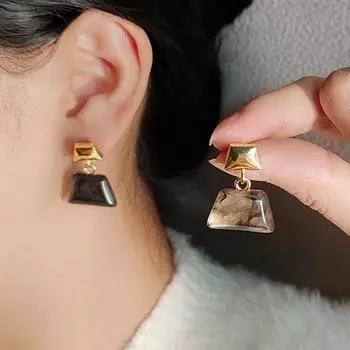 Серьги с коричневым кристаллом и цирконием, женские геометрические серьги-гвоздики с индивидуальностью