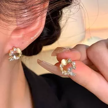 Серьги с кошачьим глазом и жемчугом: Серебро S925, роскошный и модный дизайн для женщин золотой