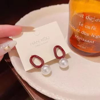 Серьги с красным геометрическим жемчугом Ankola: Милый стиль осень/зима для женщин A1984 серебряный