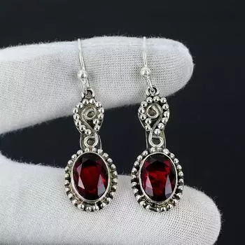 Серьги с красным гранатом, дизайнерские серьги, серебряные серьги ручной работы, украшения с красным гранатом, серебро 925 пробы, подарки для нее, свадебные серьги 1.96 красный