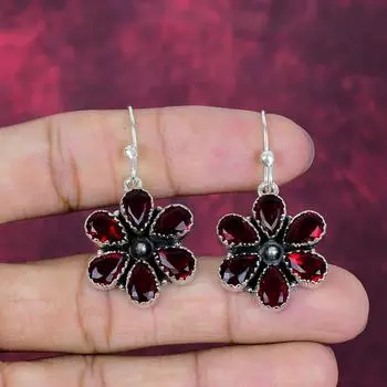 Серьги с красным гранатом, Драгоценный камень Ручной работы Ювелирные серьги из стерлингового серебра 925 пробы, Для подарка на помолвку 1.77 Inches