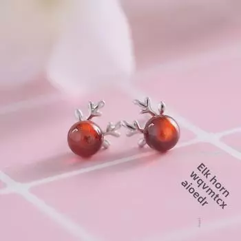 Серьги с красным гранатом и оленем: Рождественские украшения из серебра 925 пробы для женщин в японском и корейском стиле