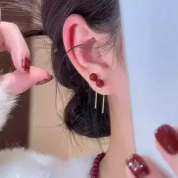 Серьги с красным жемчугом «Акация Бин»: Элегантные новогодние украшения для женщин. A2165 красный