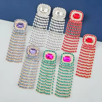 Серьги с красочными бриллиантами и кисточками, модные женские увеличенные серьги красный