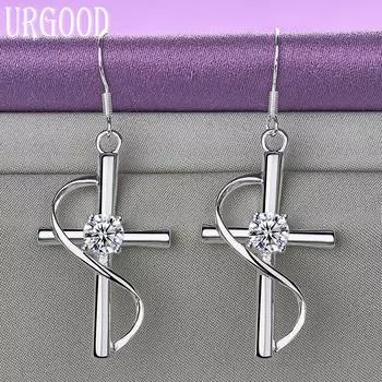 Серьги с крестом из стерлингового серебра 925 пробы AAA с цирконом, подарок на вечеринку, красивые ювелирные изделия 2.00*3.20cm