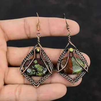 Серьги с кровавым камнем дракона, серьги из медной проволоки, ювелирные изделия ручной работы, новейший дизайн, серьги с драгоценным камнем, медная проволока, ювелирные изделия, подарки для друга
