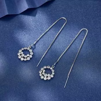 Серьги с круглой кисточкой из циркона, длинные серьги-гвоздики, полые круглые серьги из кубического циркония платиновый