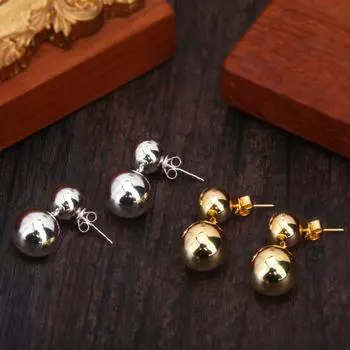 Серьги с круглыми бусинами, женские серьги с шариками в европейском и американском стиле, простые темпераментные, легкие, роскошные, серебряные серьги с бусинами темно-синий