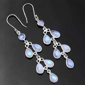 Серьги с круглыми драгоценными камнями Moonstone, ювелирные изделия с подвесками из стерлингового серебра 925 пробы, серьги в стиле бохо, украшения ручной работы