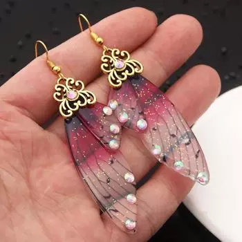 Серьги с крыльями бабочки фиолетового градиента Цикады, летние медные серьги-бабочки в стиле фанк